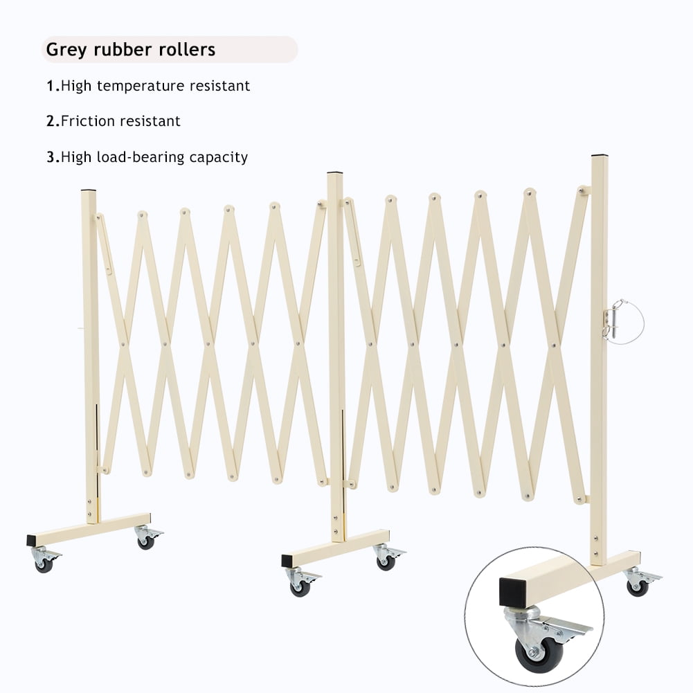 Easily Assembled Expandable Metal Barricade, 16 FT, Milkyellow, Folding Security Gate Safety Barrier with Casters, Flexible Mobile Barrier Gate