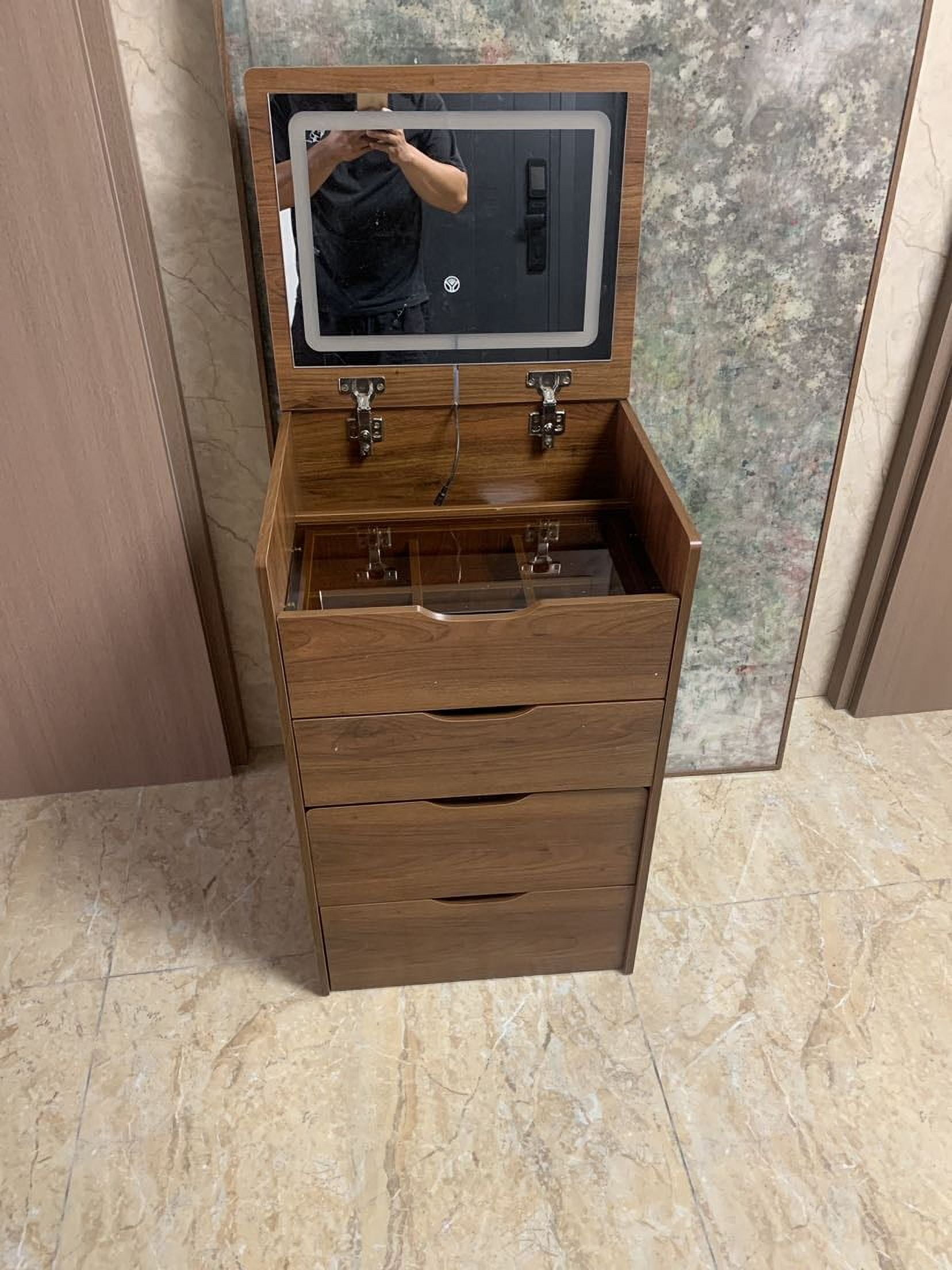 3 in 1 Vanity Desk, Flip Top Lighted Mirror Makeup Vanity with Visible Glass Desktop, 3 Drawers & Cushioned Stool, Compact Dressing Table for Bedroom