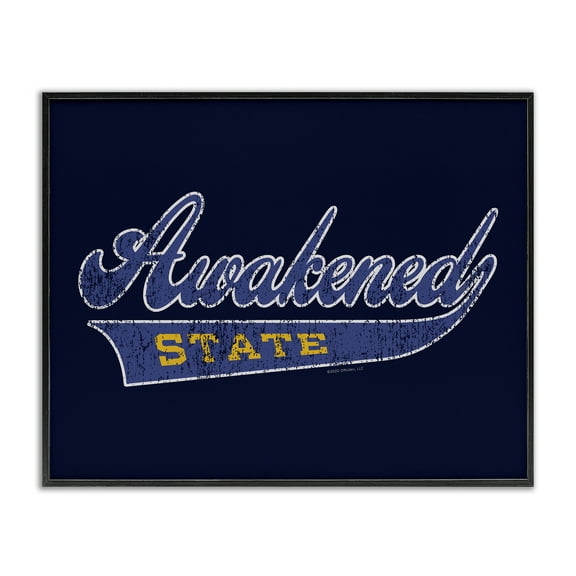 Stupell Industries Awakened State Varsity Novelty & Humor Painting Black Framed Art Print Wall Art, 14 x 11