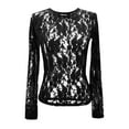 thumbnail image 2 of Uooqdmx Lace Tops for Women, Fitted Shirts for Women, See Through Tops for Women, Mesh Tops Lace Long Sleeve Shirts Crewneck Slim Outfits, Spring Tops for Women, Black L, 2 of 4