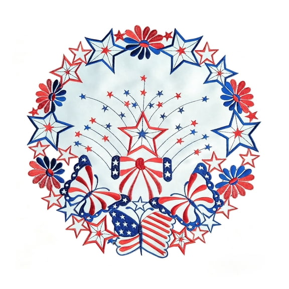 250th Anniversary Patriotic Embroidered Round Placemat, 13.78" Red White Blue Cloth Table Mat for 4th of July Independence Day Home Dining Decor