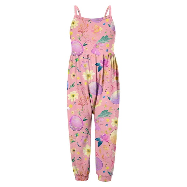 Combinaison de Pâques pour Fille, Combinaisons pour Enfants Fille, Combinaisons Décontractées à Col en V avec Bretelles et Poches, Mode Fille 4-5 Ans