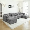 thumbnail image 3 of 144" Cloud Couch, Gray Modular Sectional Sofa, Chenille 6 Seat U Shaped Couch with Storage Box, Cup Holders and Movable Ottoman, 3 of 26