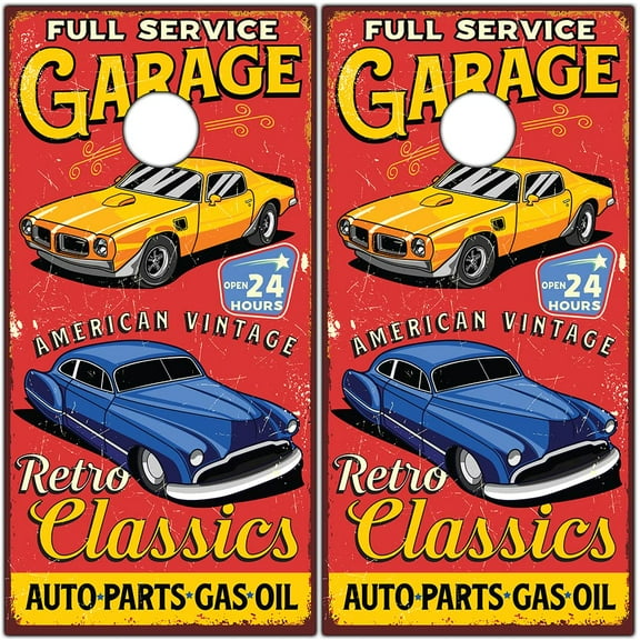 Cornhole Board Wraps and Decals Cornhole Wraps for Boards Set of 2 Corn Hole Decal, Skins Professional Vinyl Cornhole Decal for Boards Covers Sticker Cornhole Vinyl Wraps (Retro Garage)