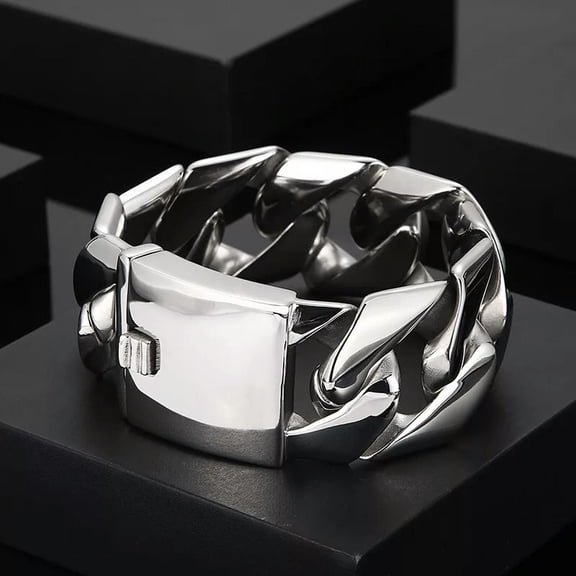 HOOUN 218g Mens Chunky Miami Cuban Chain Bracelet Stainless Steel Biker 31mm 8.8'' Big