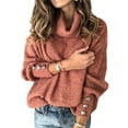 thumbnail image 1 of Lumento Women Button Long Sleeves Knitwear Sweater Cowl Neck Knit Pullover Tops Blouse Brick red XXL, 1 of 2
