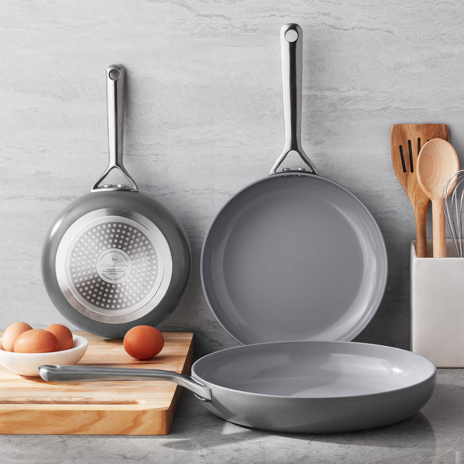 Member's Mark 3-Piece Modern Ceramic Fry Pan Set, Assorted
