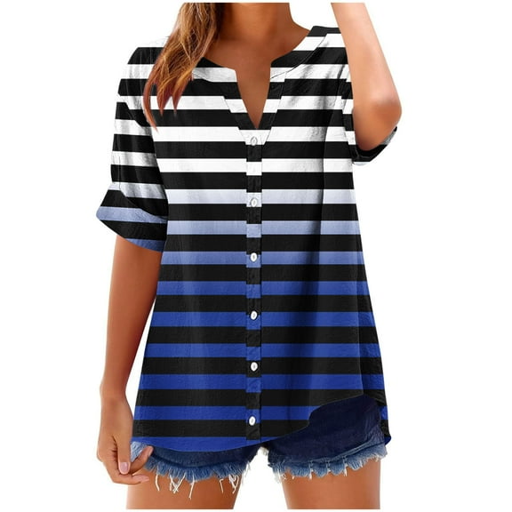 Women Short Sleeve Shirts Shirts for Women, Linen Tops for Women Summer Work Shirts Trendy Button Down Plus Size V Neck Boho Clothes Spring Tops for Women 2025