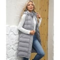 thumbnail image 3 of SWSMCLT Women's Long Puffer Vest Puffy Casual Coats Quilted Jacket Bubble Outerwear Cold Weather Drawstring Knee Length Side Slit Hood Sleeveless Top Light Grey Medium, 3 of 5