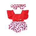 thumbnail image 3 of 2Pcs Newborn Kids Baby Girl Ruffle Romper Bowk Cherry Print Outfits Summer Clothes Set with Headband, 3 of 10
