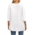 thumbnail image 4 of USSUMA T-Shirts for Women Trendy Solid Color Women's Shirts and Blouses Batwing Short Sleeve Female Tops Dressy Casual Summer Oversized Chiffon Boho V Neck Plus Tunics Beach, 4 of 8