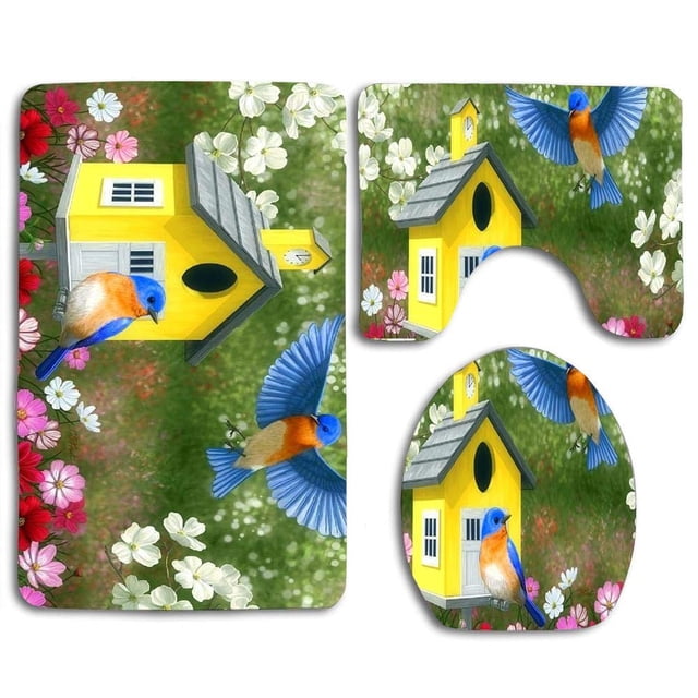 Pajaritos de jardín Love Birds Juego de alfombras de baño 3 piezas ABPHQTO