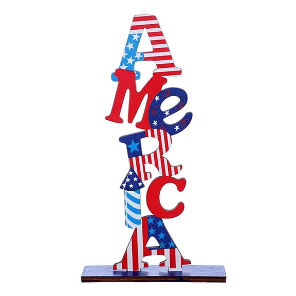 LAMIRO Wooden Patriotic Table Decoration,4th of July Table Centerpiece Independence Day Letter Sign Table Decoration for Patriotic Party Memorial Day Home Decor Red White and Blue Decor