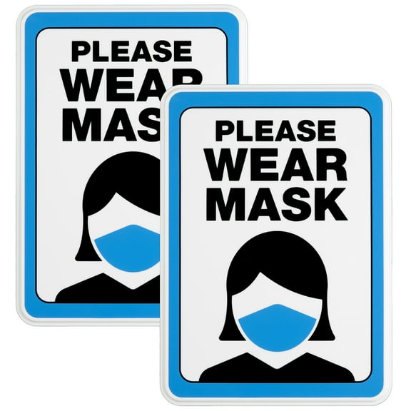 Excello Global Products Please Wear Mask Sign: 5"x7" Plastic Sign for Businesses with Easy Mount Adhesive Strips (Pack of 2) - EGP-HD-0319