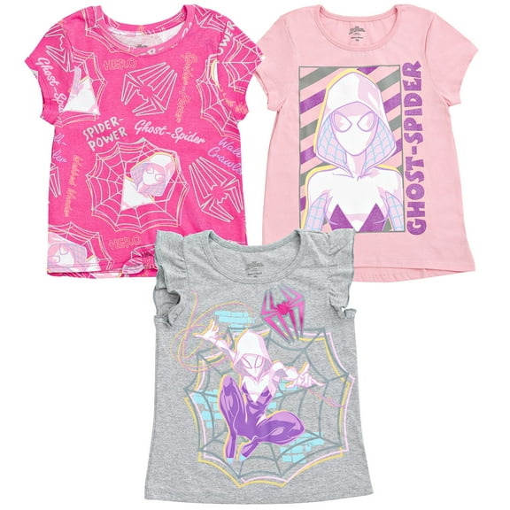Marvel Spider-Verse Ghost-Spider Toddler Girls 3 Pack T-Shirts Toddler to Big Kid