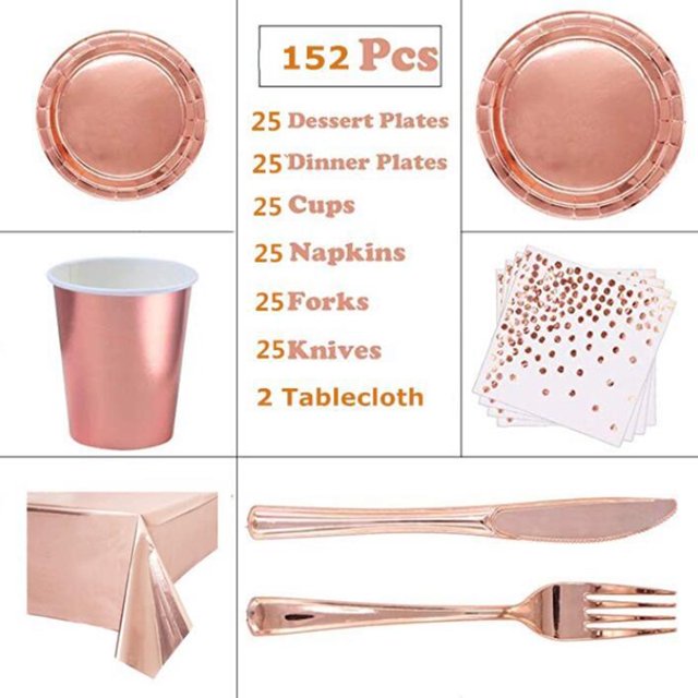 Suministros para fiestas - Juego de 152 piezas de oro rosa engrosado Adepaton LL-2483