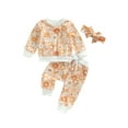 thumbnail image 2 of Elippeo Infant Baby Girls 3 Pieces Outfit 6M 12M 18M 24M 3Y  Floral Print Round Neck Long Sleeve Sweatshirts Tops + Elastic Waist Long Pants + Headband, 2 of 9