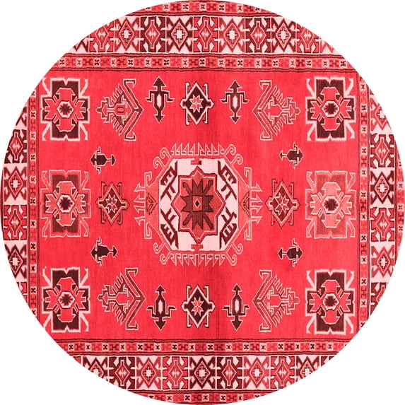 Ahgly Company Indoor Round Geometric Red Traditional Area Rugs, 6' Round
