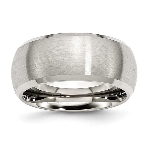 Stainless Steel Beveled Edge 10mm Brushed and Polished Band Ring - Size 10.5