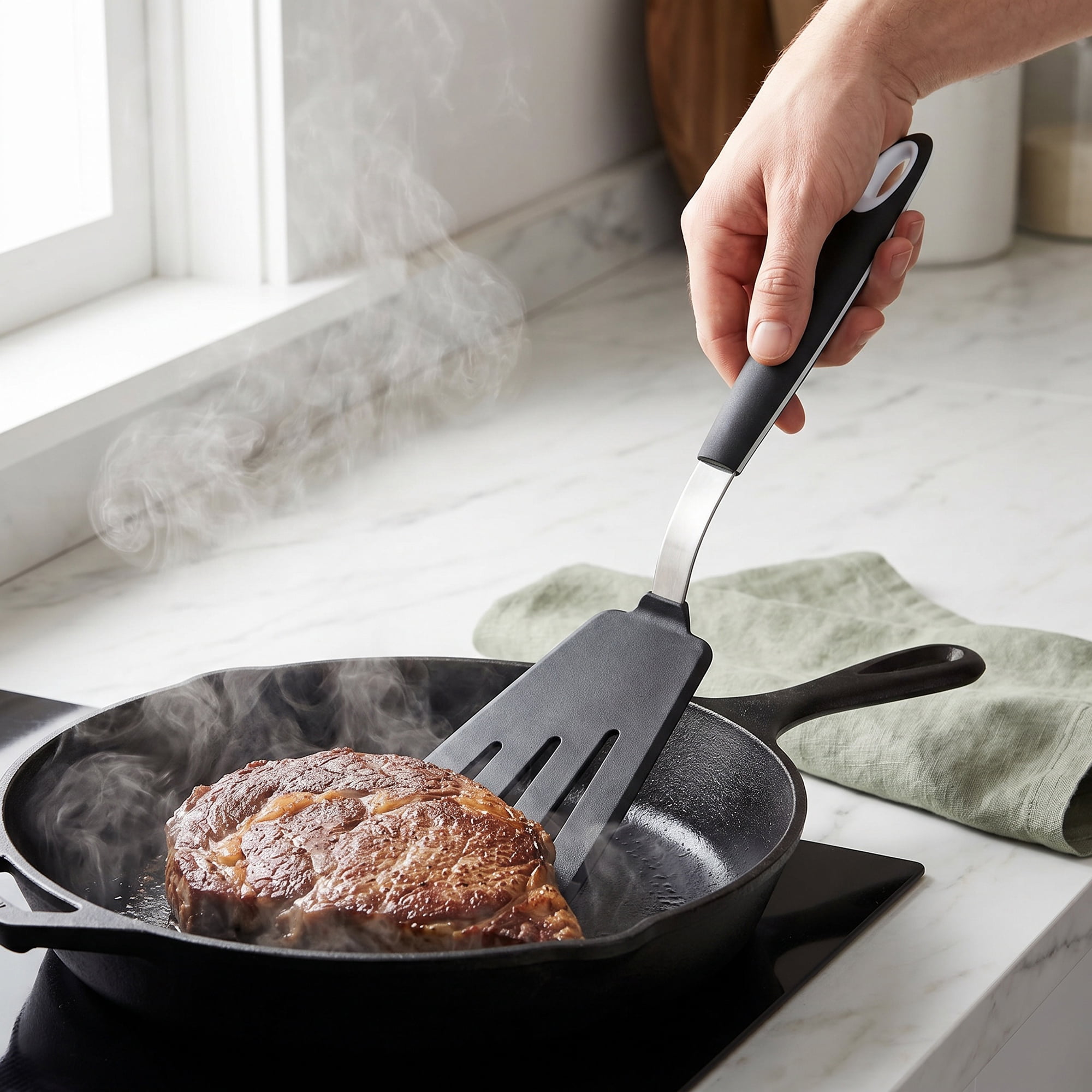 Unique Bargains Spatula Set with Rubber Tips for Non-Stick Cooking Black 14.8x4.1 inch