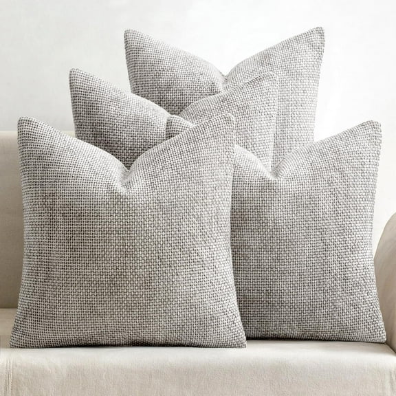 Pack of 4 Couch Throw Pillow Covers 18x18 Inch Light Gray Soft Decorative Polyester Pillow Covers Farmhouse Accent Cushion Covers for Boho Home Decor Sofa Bedroom Living Room