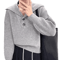thumbnail image 1 of Suéter de punto con cuello vuelto para mujer, suéter de moda, top de punto con cuello en V y botones, 1 of 5