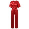 thumbnail image 4 of Women Casual Solid Half Sleeve Shirt Belt Contrast Pocket Drawstring Trousers Pants Set Womens Dress Pants plus Size Suit for Women Dressy Pants Suits Work Out Outfits Women's plus Suits Womens, 4 of 6