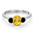 thumbnail image 3 of Gem Stone King 925 Silver and 10K Yellow Gold Yellow Citrine and Black Diamond Engagement Ring for Women | 1.09 Cttw | Oval 7X5MM | Gemstone November Birthstone | Size 8, 3 of 6
