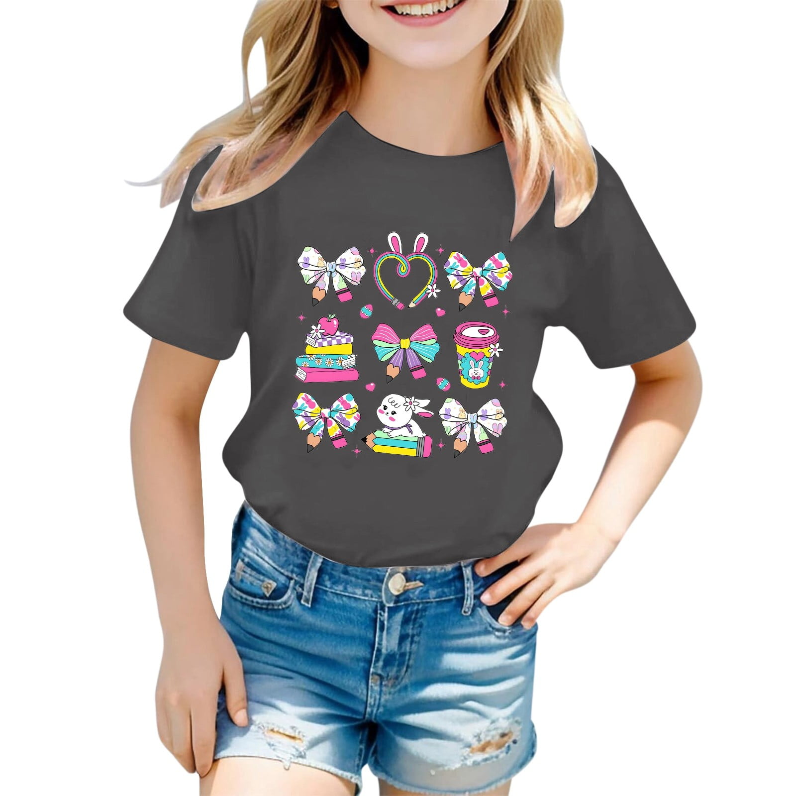 JAJAHO Easter Holiday Kids Short Sleeve Graphic Tee Festival Crew Neck Loose Fit T Shirts For Girls Boys Ages 1-13 Years Cute Tops