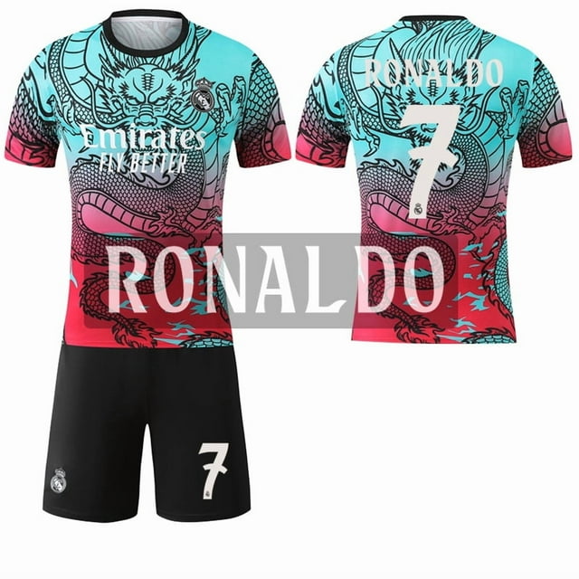 2526 New Dragon Gradient Color No. 9 Mbappe 7 Vinicius Real Madrid Special Commemorative Edition Football Jersey Set 26 Real Madrid Color Dragon Pattern No. 7 Ronaldo Sockless Set22