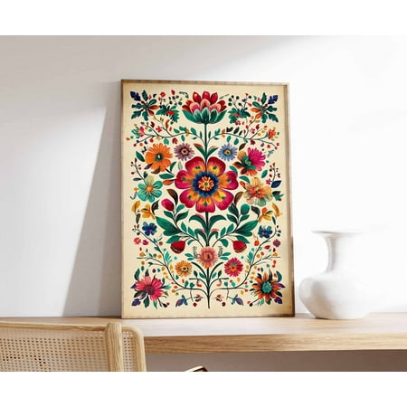 Vintage Mexican Traditional Latin Decor Floral Botanical Tropical Art, Unframed Paper Poster 8x10in