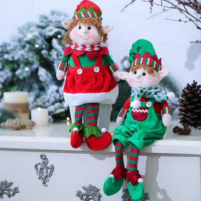 Una cosa Muñeca hada de tela roja y verde de Papá Noel con piernas largas Regalos vacaciones