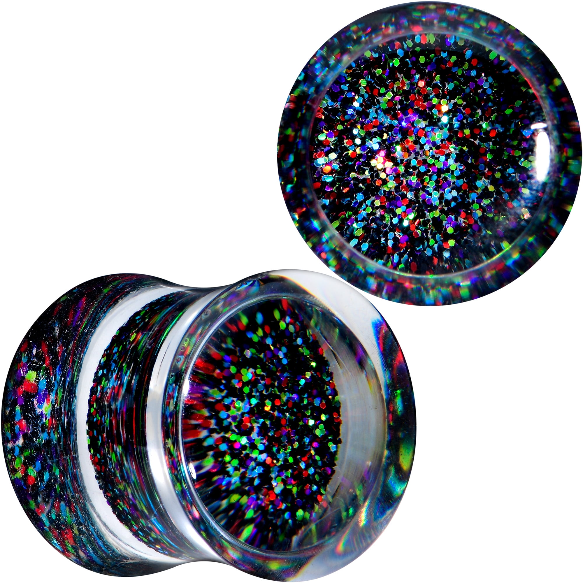 Body Candy Womens 1/2" 2PC Clear Black Acrylic Glitter Saddle Plugs