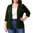 thumbnail image 5 of Women's Plus Open Front Cardigan Solid Color Plus Size Cardigan With Three-quarter Sleeves Holiday Travel Clothing, 5 of 7