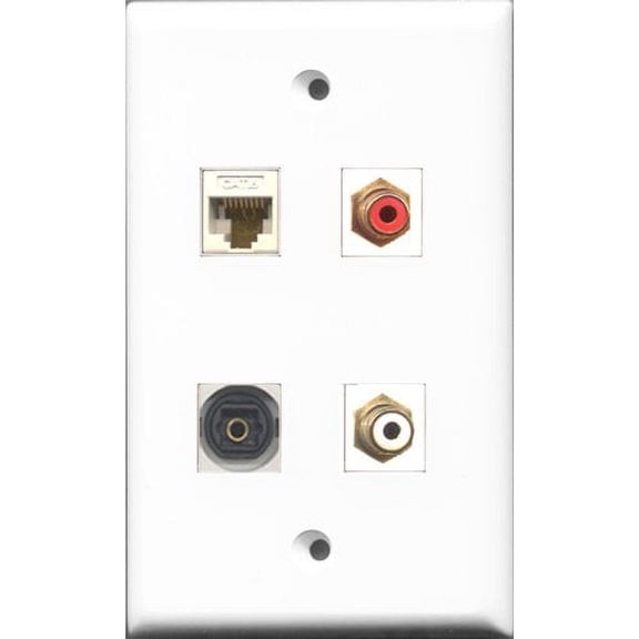 RiteAV 1 Port RCA Red and 1 Port RCA White and 1 Port Toslink and 1 Port Cat6 Ethernet White Wall Plate