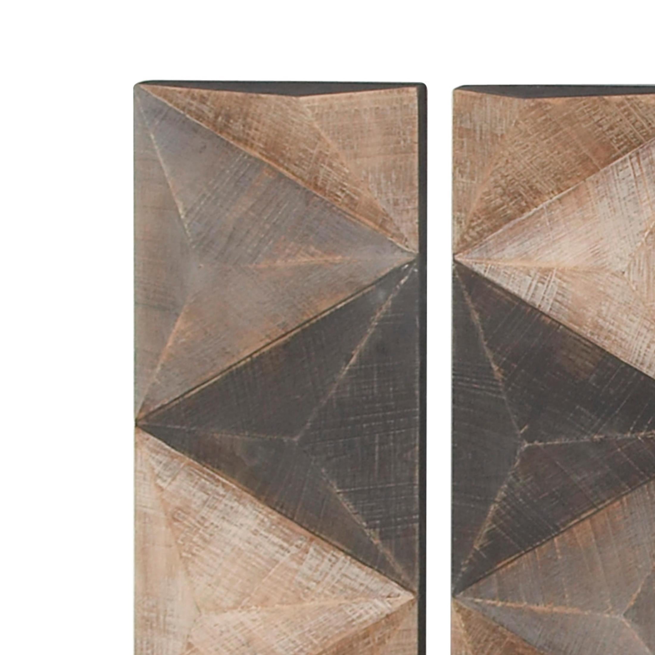 DecMode Farmhouse Carved Wood Triangle Tiles Pattern Wall Décor with Brown/Gray Finish, 11"W x 36"H