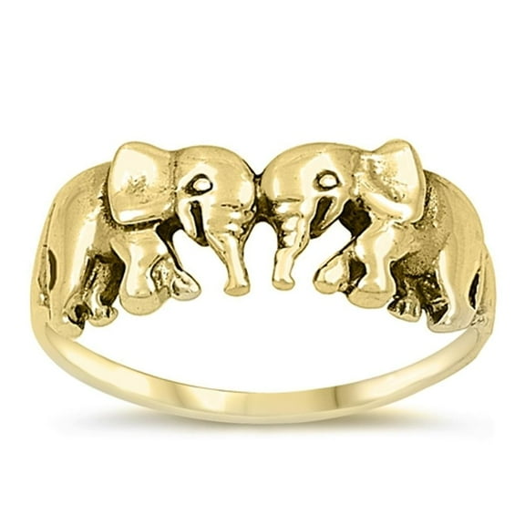 CHOOSE YOUR COLOR Gold-Tone Elephant Friendship Ring .925 Sterling Silver Animal Band Jewelry Female Size 6
