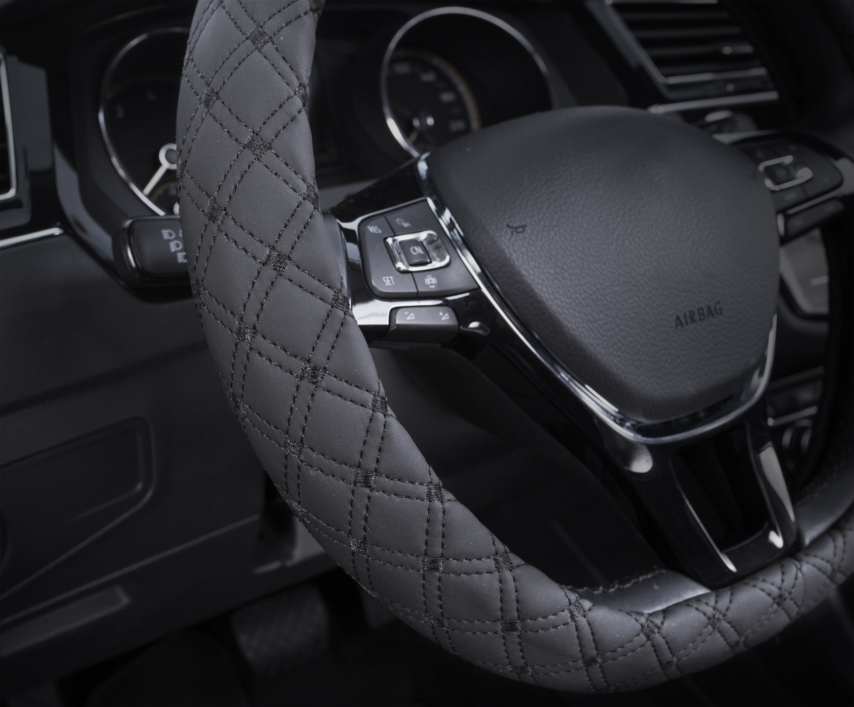 Auto Drive 1Piece Car Steering Wheel Cover Diamond Quilt Leather Black -  Universal Fit, AD061728M