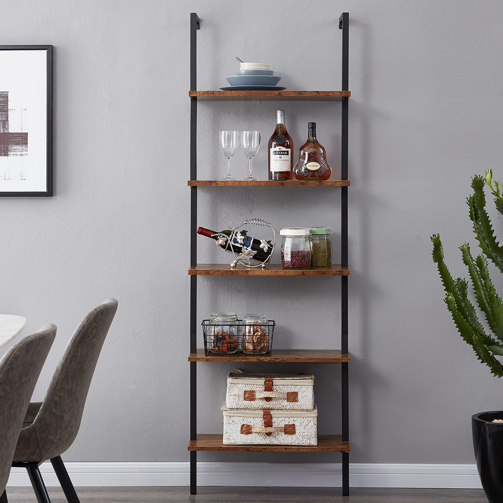 Buy SUPERJARE Industrial Ladder Shelf, 5Tier Wood WallMounted