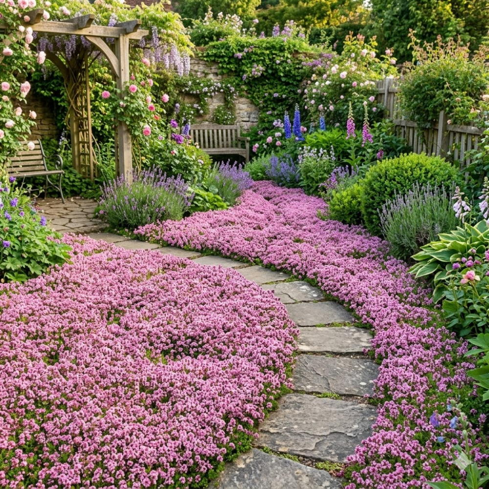 Pack 3500 Creeping Thyme Seeds for Planting, Thymus Serpyllum, Perennial Ground Cover Plants for Garden Borders and Rock Gardens