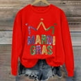 thumbnail image 2 of Baberdicy Mardi Gras Sweatshirt, Women Mardi Gras Long Sleeve Sweatshirt Casual Cute Shirts, Women's Letter Printed Crewneck Top Red Polyester, 2 of 4