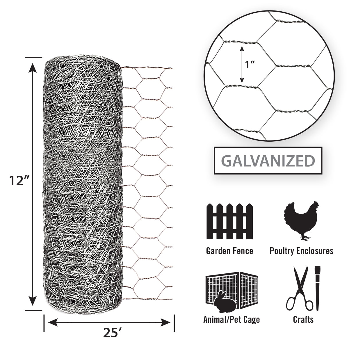 (2 pack) Garden Craft 12in. x 25ft. 1in Galv Hex Netting