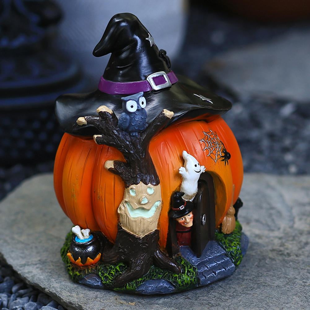 Halloween Pumpkin House Statue with Luminous Window Witch\'s ...