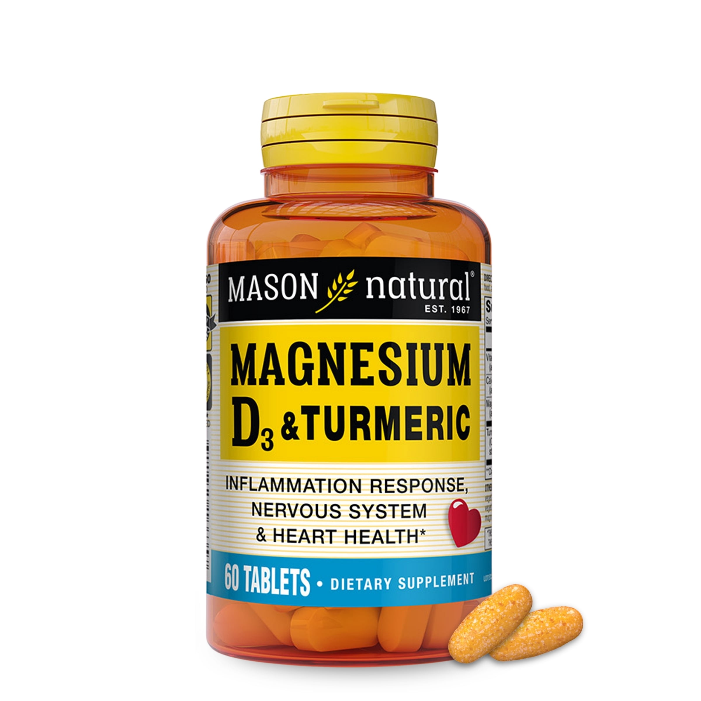 (3 pack) Mason Natural Magnesium & Vitamin D3 Supplement for Nervous & Heart Health, 60 Tabs