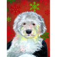 thumbnail image 1 of Carolines Treasures LH9351CHF 28 x 40 Po. Drapeau de Noël en Toile Flocons de Neige Rouges Old English Sheepdog - Taille Maison, 1 of 4