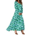 thumbnail image 2 of Women's Summer Dresses Casual Long Sleeve Maxi Dresses with Cute Floral Print and V-Neck, Flowy and Romantic for Wedding Guest or Daily Wear,Green,Size L, 2 of 3