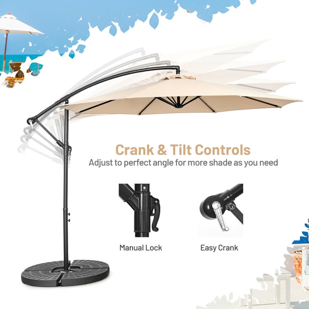 Aimee Lii 10 Feet Offset Umbrella with 8 Ribs Cantilever and Cross Base, Outdoor Umbrella with Base, Beige Aimee Lii 10 Feet Offset Umbrella with 8 Ribs Cantilever and Cross Base, Outdoor Umbrella with Base, Beige