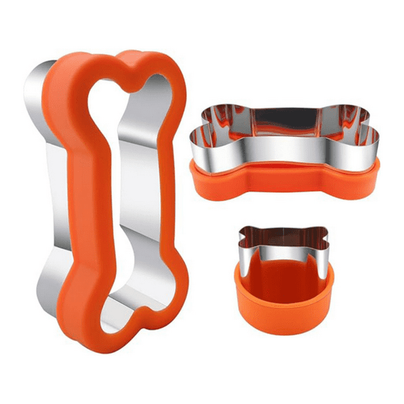 3 Piece Dog Bone Cookie Cutters Set, 3 Different Sizes Stainless Steel Biscuit Mold for Homemade Dog Treats and Family Snacks, Reusable Food Safe Cutters with Detachable Covers