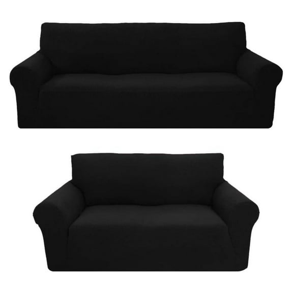 YOSITiuu 2-Piece Sofa and Loveseat Slipcovers, Couch and Loveseat Covers Set, Form fit Stretch, Wrinkle , Furniture Protector, Premium Brushed Sofa Covers for Living Room (Black)