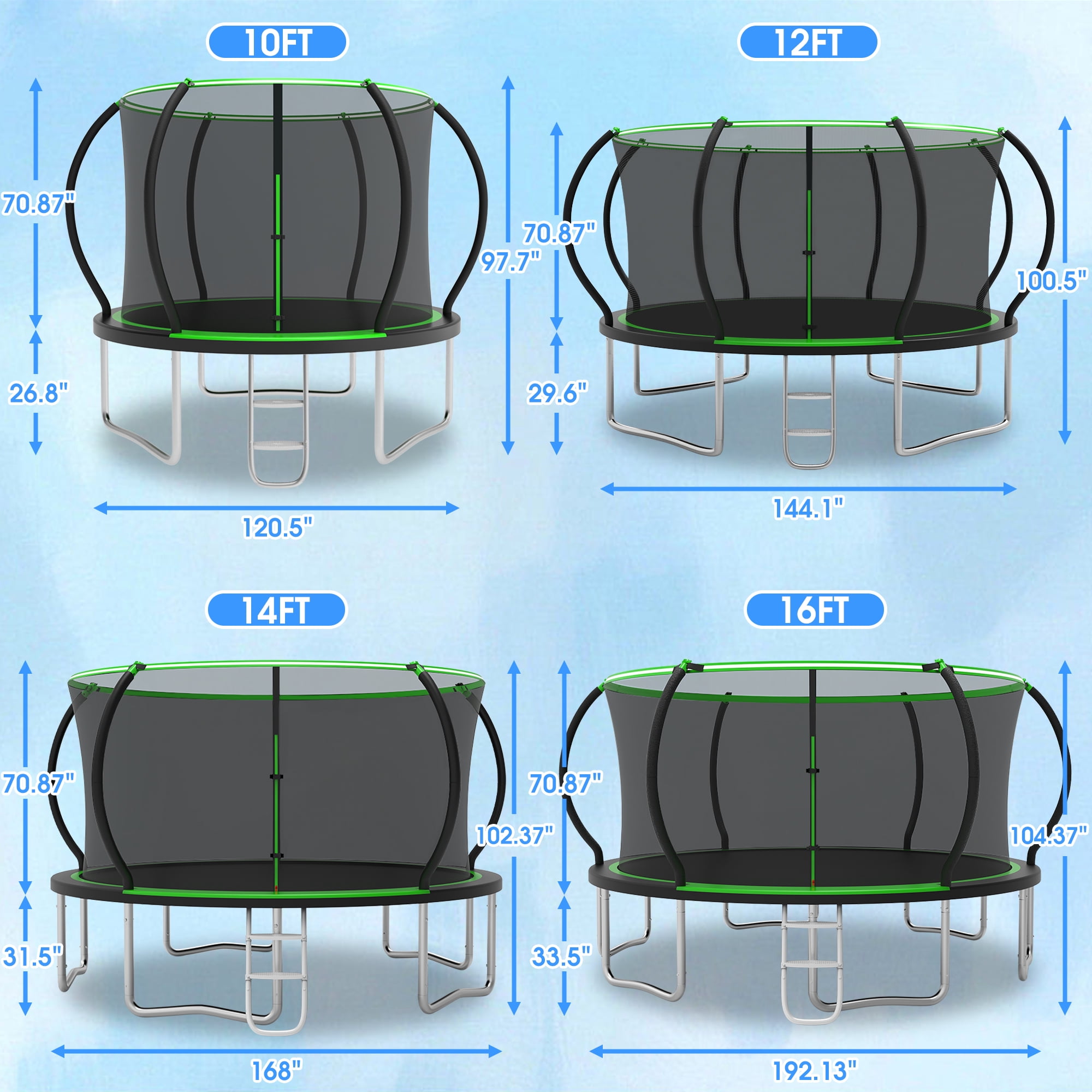 Cochan Trampoline 16 FT for Kids and Adults, 1500LBS Ourdoor 16FT Trampoline with Enclosure Net and Ladder, Heavy Duty Trampoline for 8-9 Children, Anti-Rust, Easy Assembly, Birthday Gift